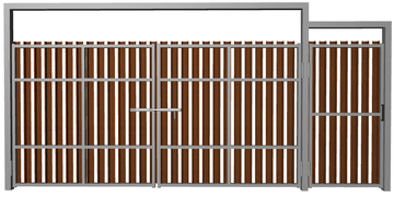 Ворота распашные с калиткой из евроштакетника шоколад