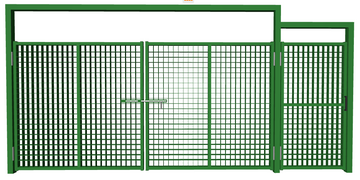 Ворота распашные с калиткой из сетки гиттер зеленые