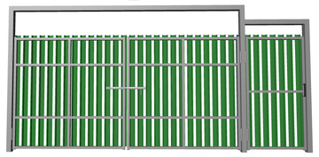 Ворота распашные с калиткой из евроштакетника зеленые