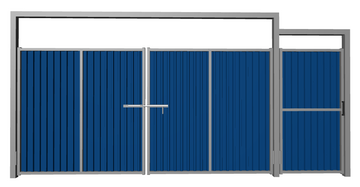 Ворота распашные с калиткой из профлиста синие