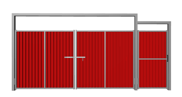 Ворота распашные с калиткой из профлиста красные