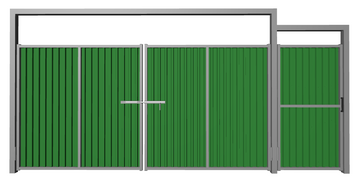 Ворота распашные с калиткой из профлиста зеленые